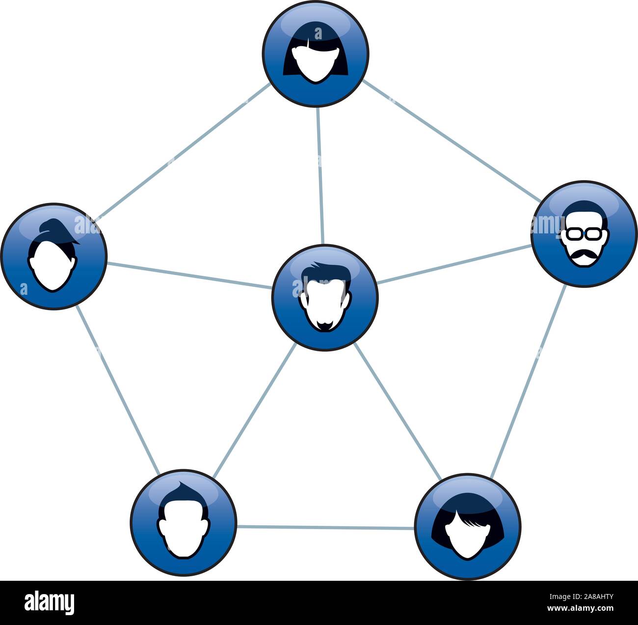 Set di pulsanti di colore blu per il web. Teste umane e silhuettes. Quanto riguarda le ralazioni interpersonale e comunicazione. Vettore illustrazione di contorno e le icone. Illustrazione Vettoriale