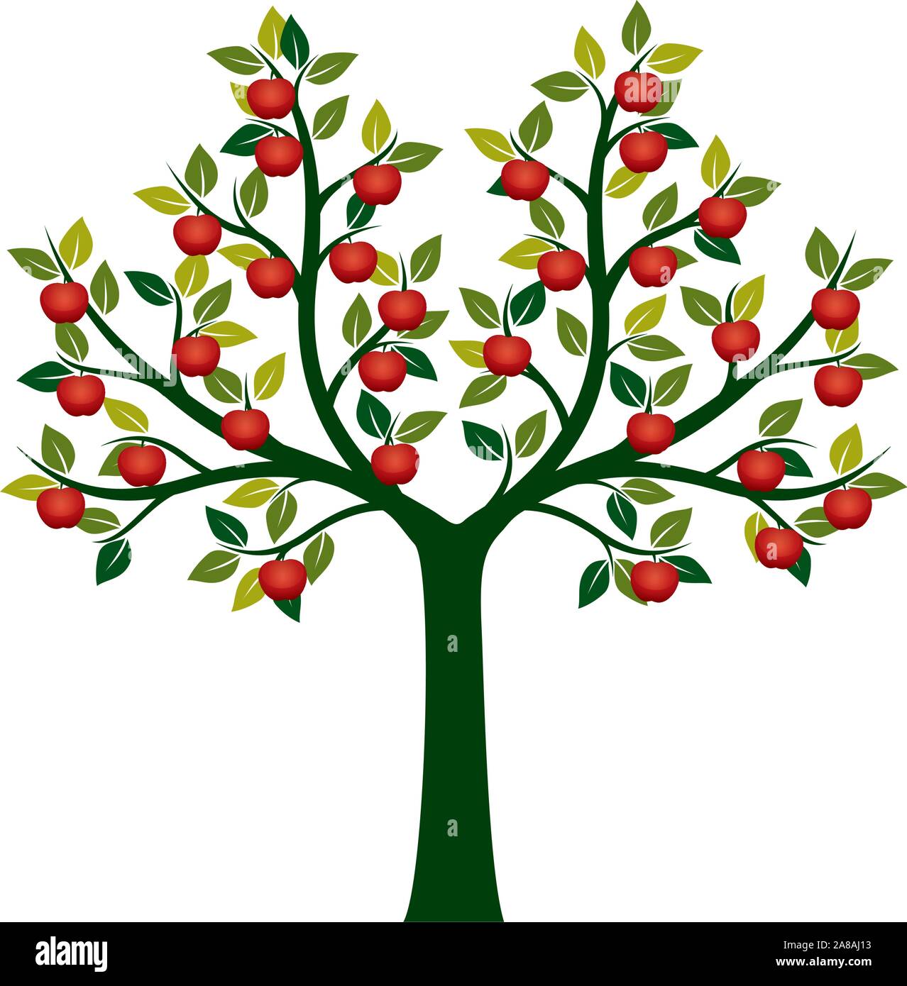 Vettore verde isolato Melo su sfondo bianco. Rosso frutti di Apple. Illustrazione Vettoriale e concetto. Impianto in giardino. Illustrazione Vettoriale