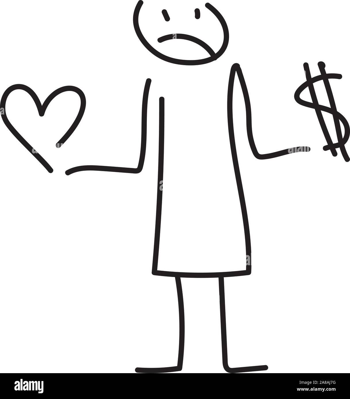Difficile scelta fra il denaro e la felicità - illustrazione Illustrazione Vettoriale