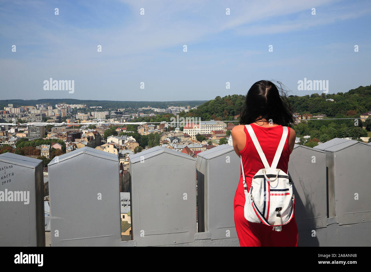 Vista dal municipio, torre di Lviv, Ucraina Foto Stock