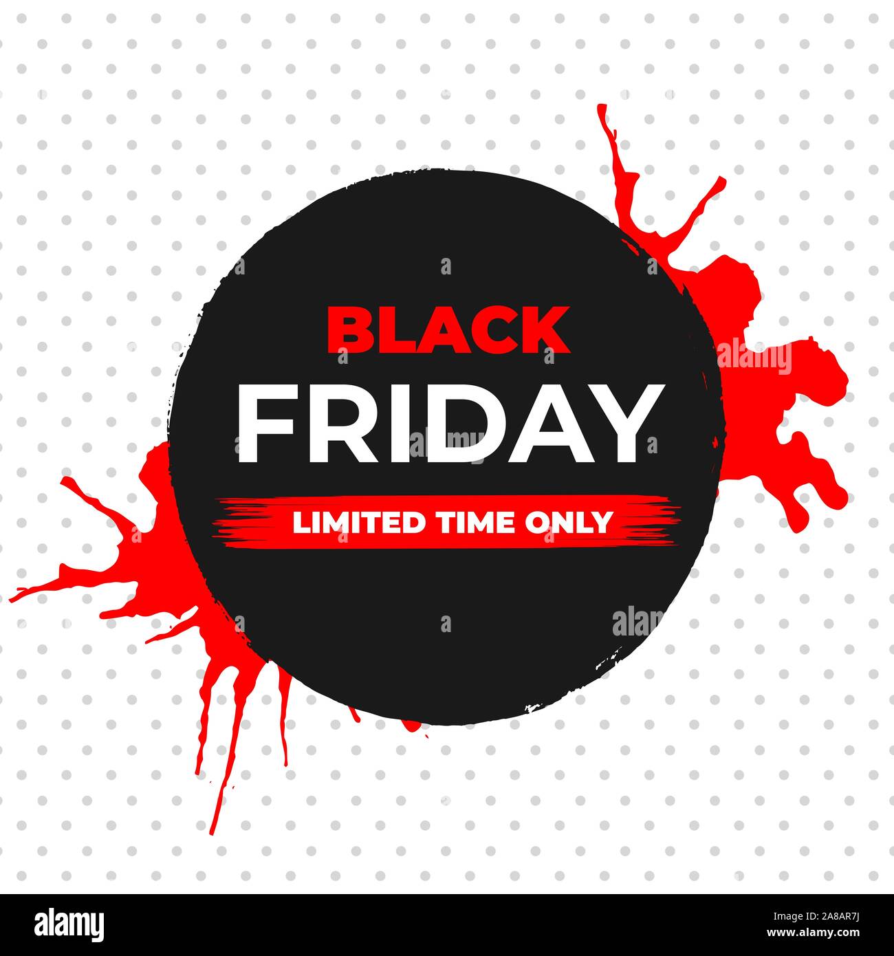 Venerdì nero Vendita banner vettore con inchiostro Pennello cerchio nero e schizzi. Solo per un periodo di tempo limitato etichetta Web Design del negozio o tag Illustrazione Vettoriale