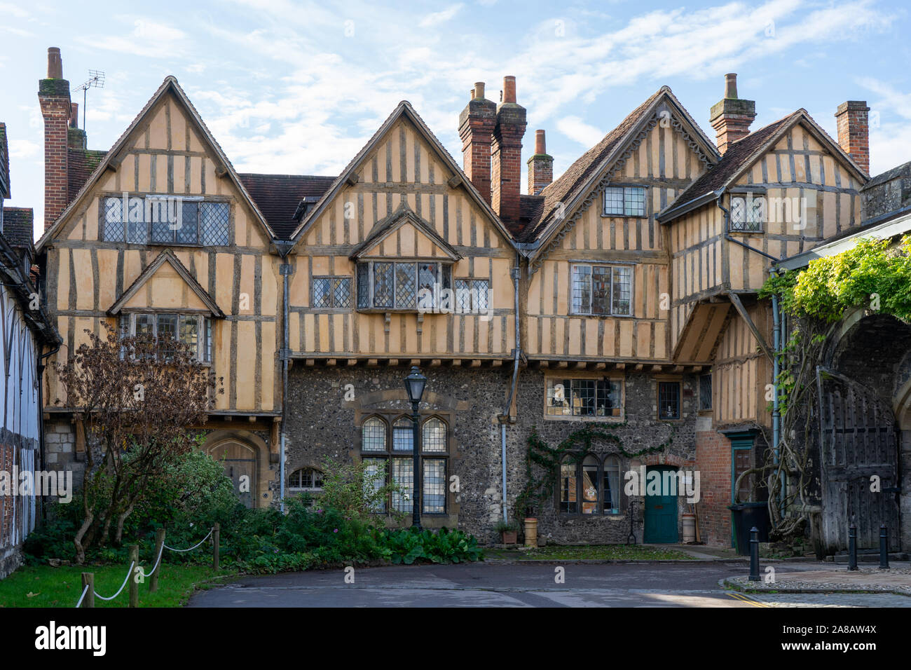 Tre Vecchi inglese Tudor case Winchester, Hampshire, Regno Unito Foto Stock