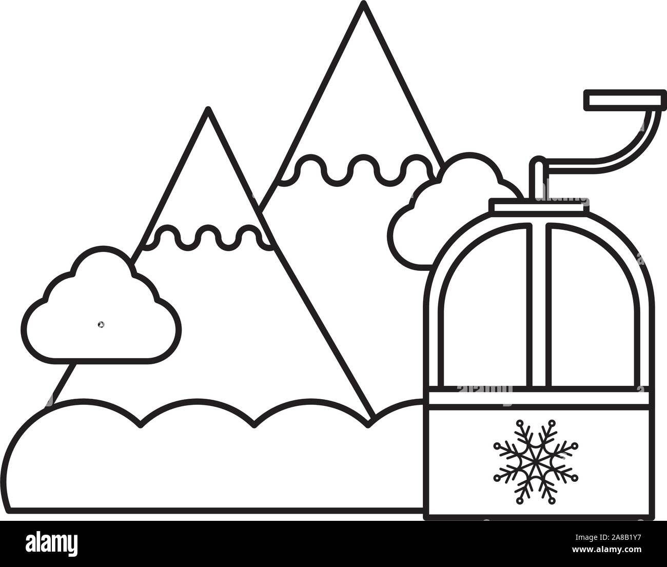 Neve Montagne con icona della funivia Illustrazione Vettoriale