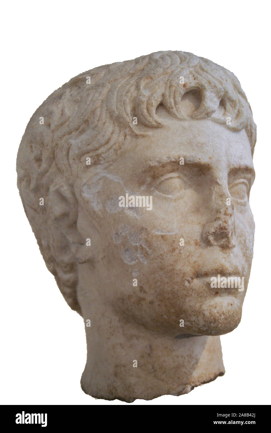 Testa di una statua di sesso maschile. Gaio o Lucio Cesare - Museo Archeologico Nazionale di Atene in Grecia. Foto Stock