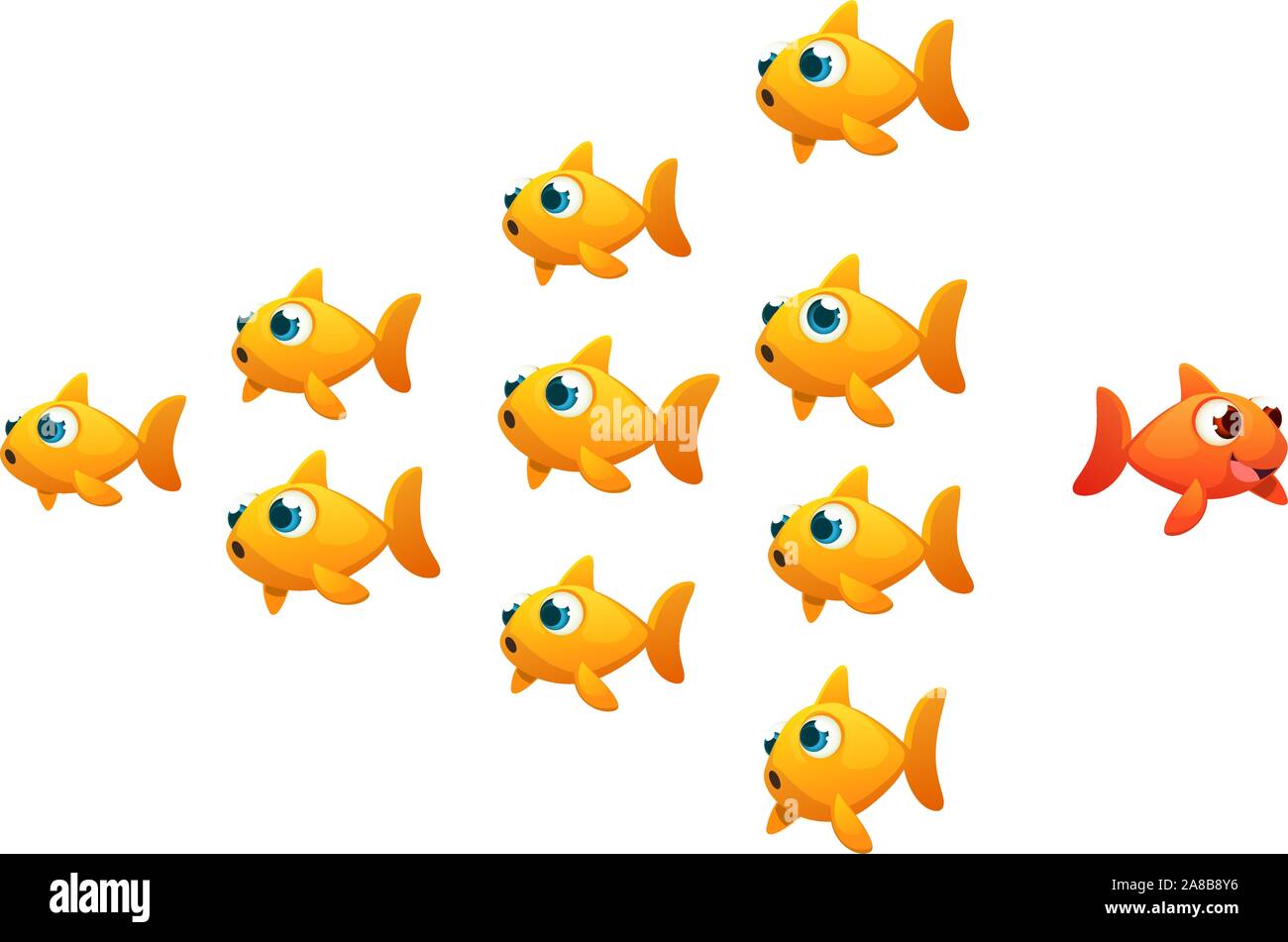 Goldfish leader essendo seguita da una formazione di goldfish. Illustrazione Vettoriale