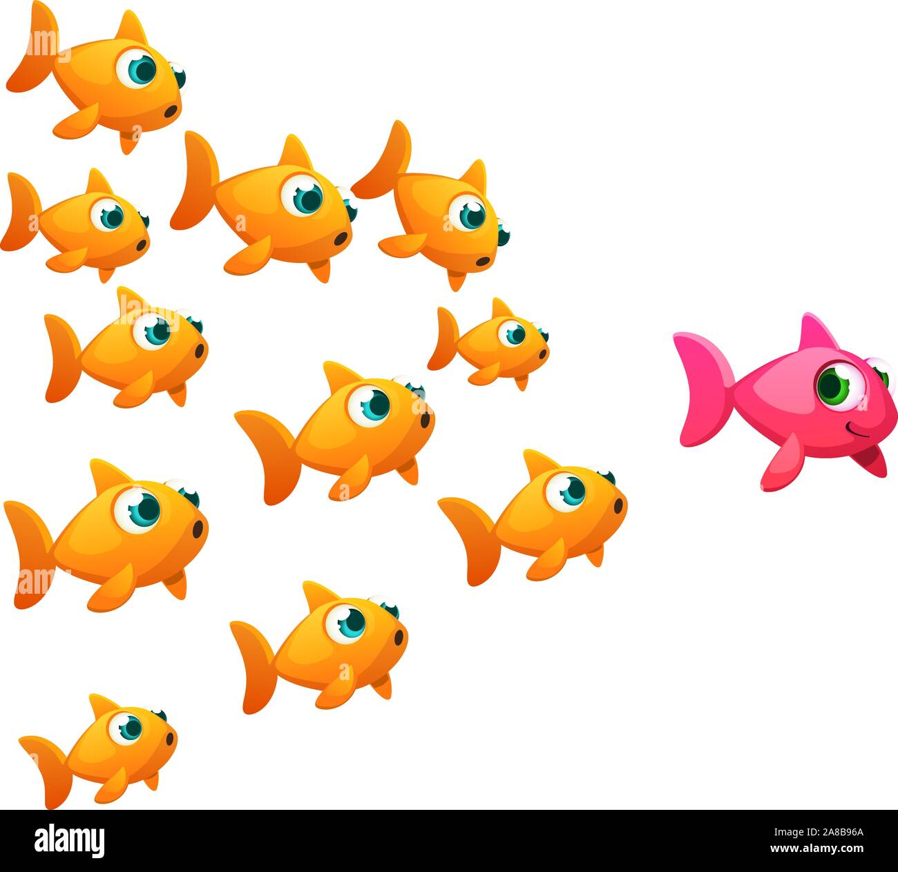 Un gruppo di pesci rossi a seguito di un goldfish lady Illustrazione Vettoriale