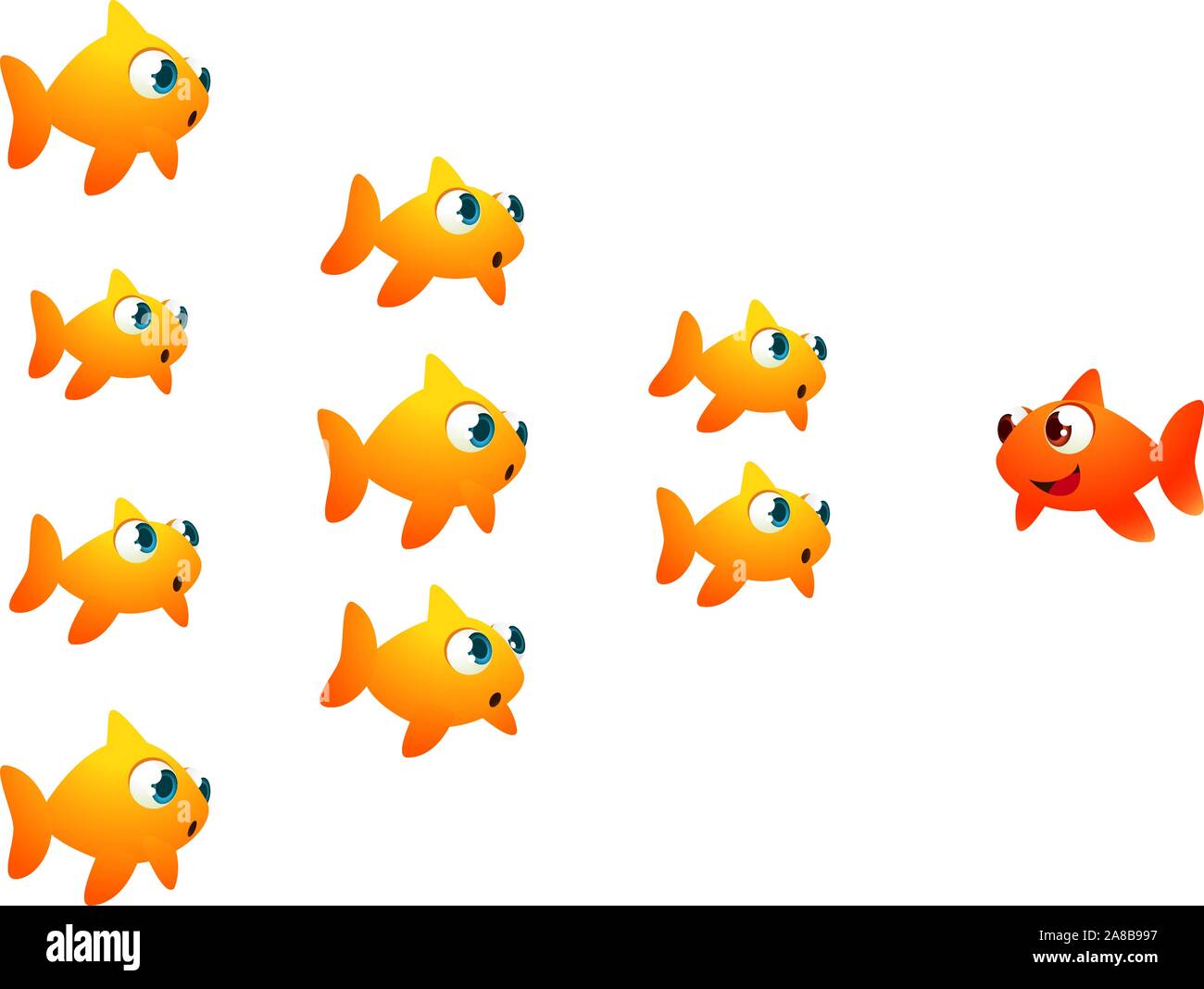 Goldfish in ordine guardando il loro leader. Illustrazione Vettoriale