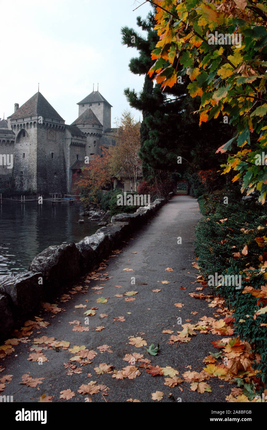 Il Castello di Chillon in Montreaux, Canton Vaud, Svizzera Foto Stock