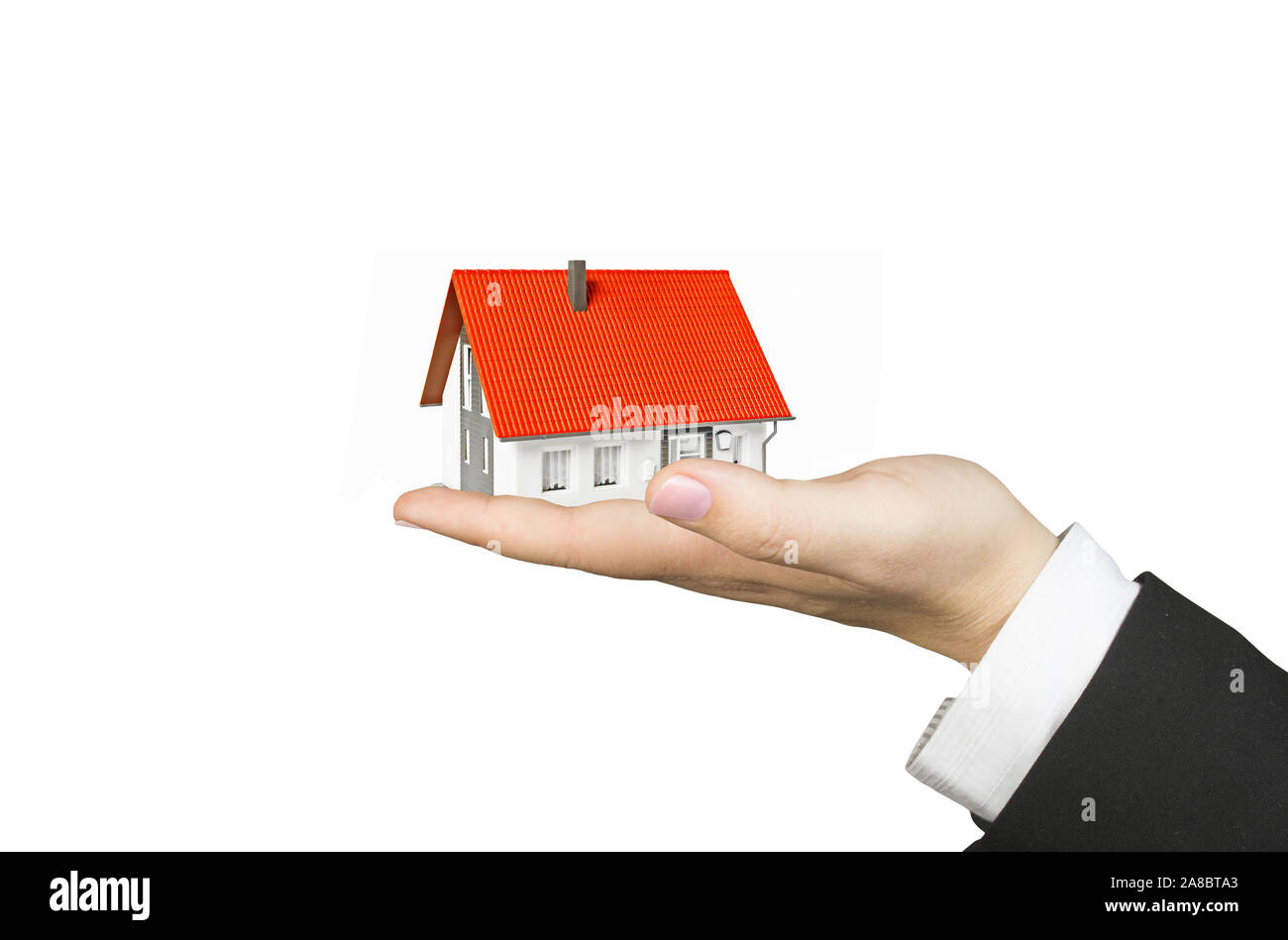 Mano Einfamilienhaus mit, Freisteller, weisser Hintergrund, Foto Stock