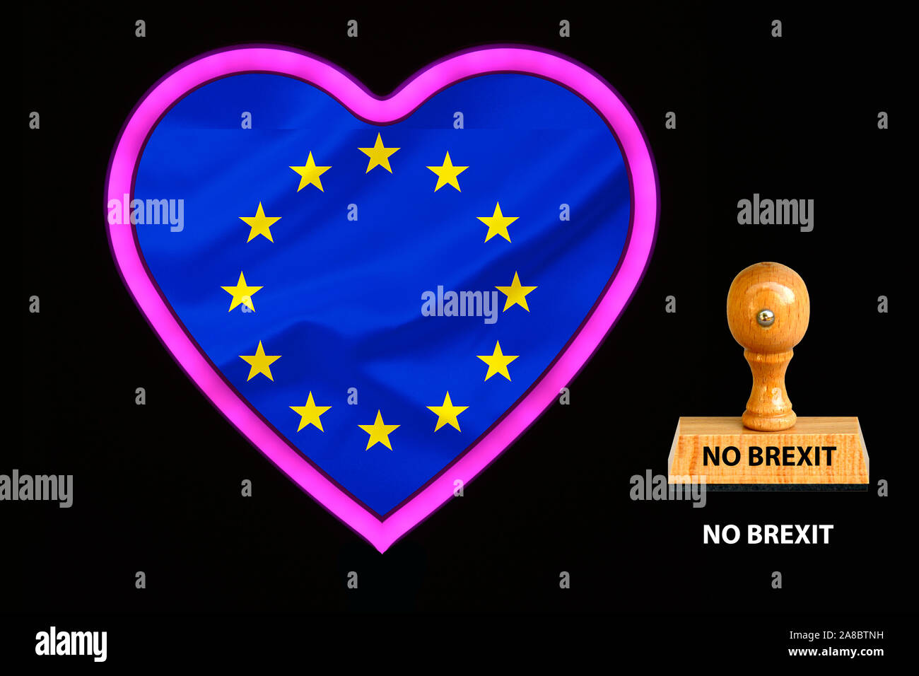 Herz, Rosa, Neon, Licht, Europa, Europafahne, sterne, Gruendungsstaaten, nessun Brexit, Foto Stock