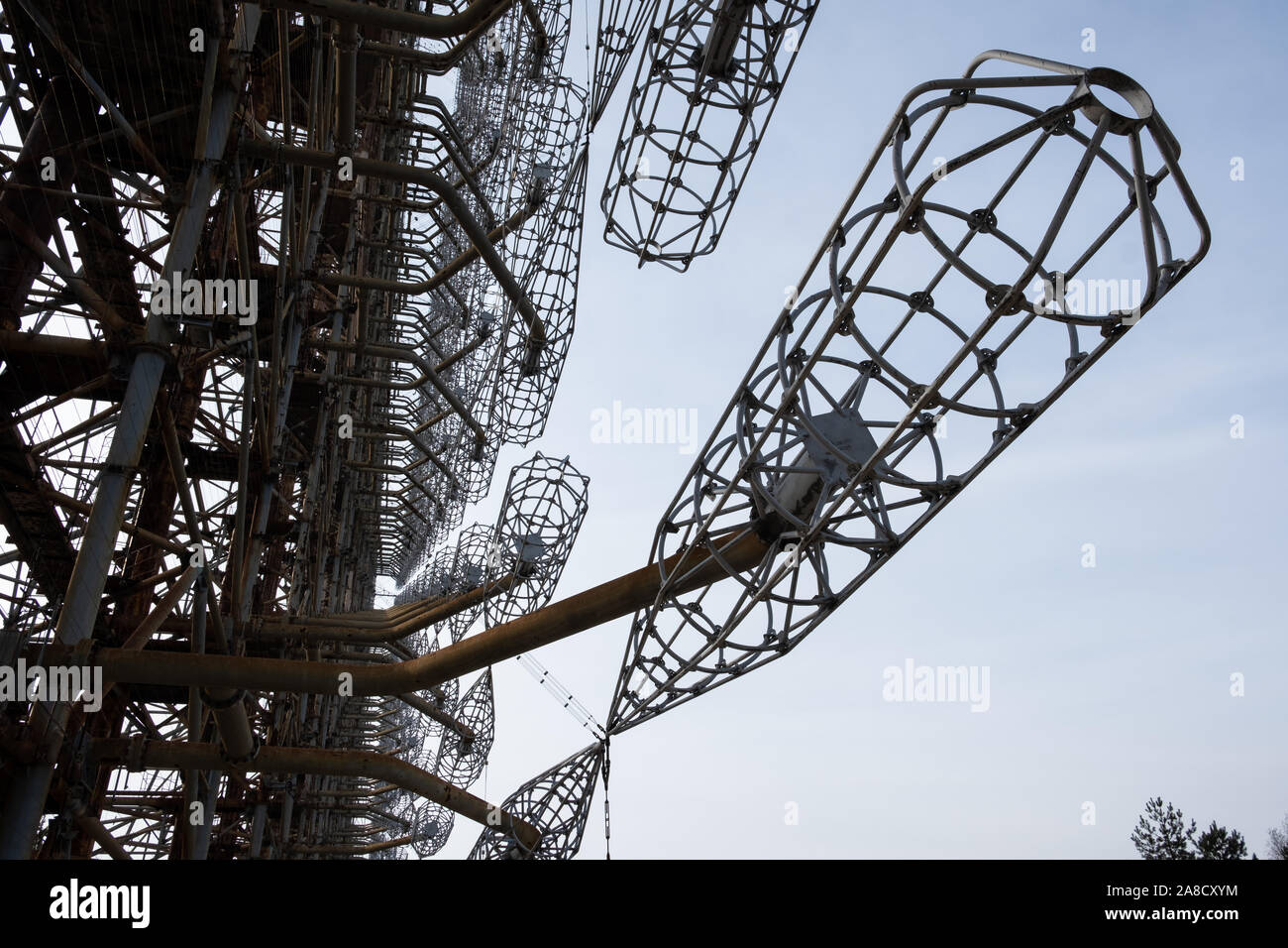 Duga-3 sovietica sistema radar nella centrale nucleare di Cernobyl Zona di alienazione, Ucraina Foto Stock