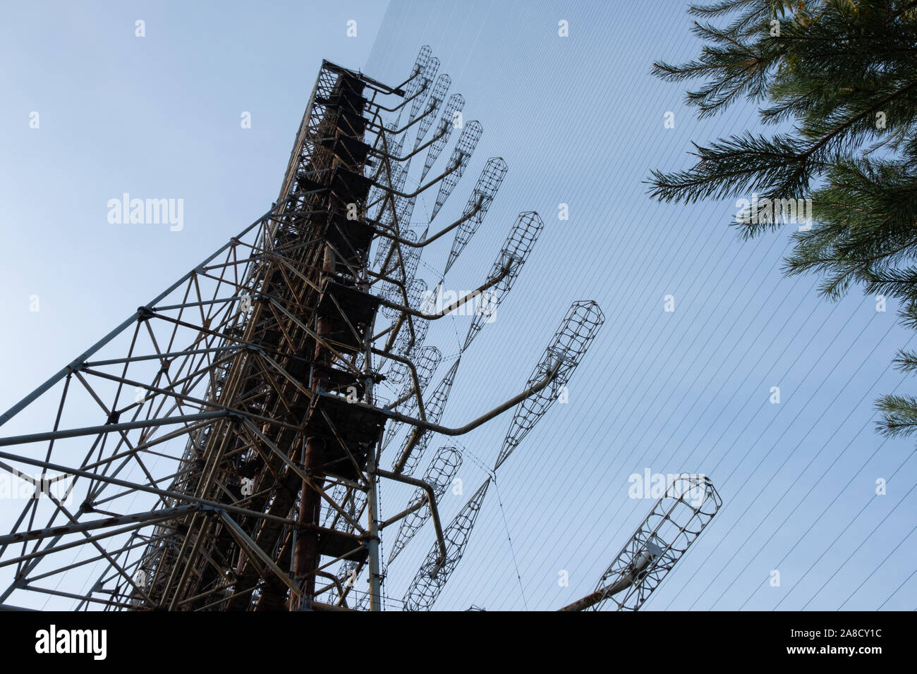 Duga-3 sovietica sistema radar nella centrale nucleare di Cernobyl Zona di alienazione, Ucraina Foto Stock