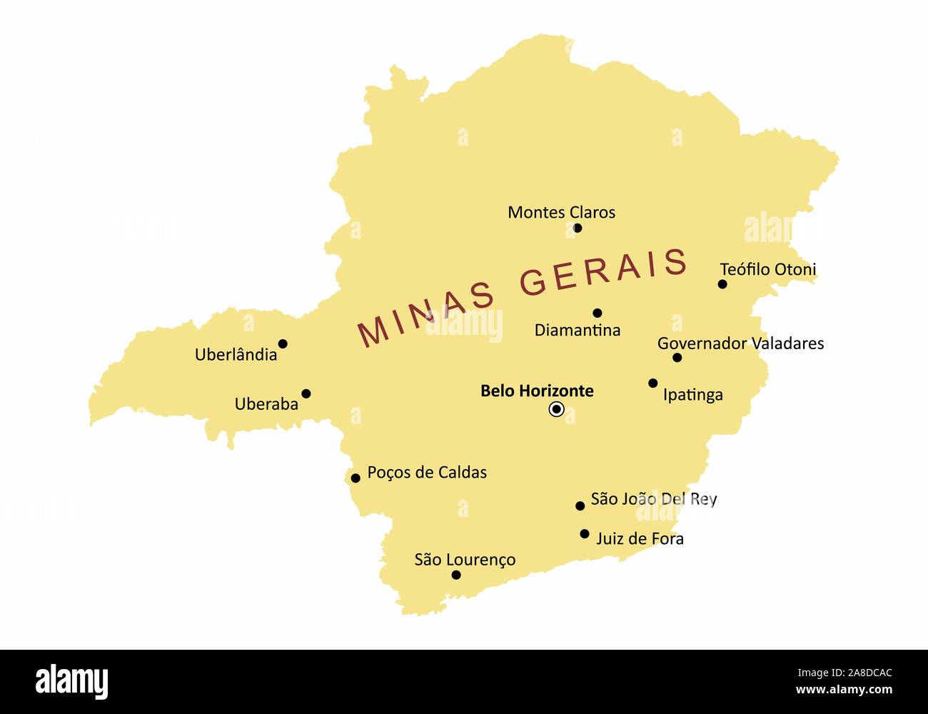 Minas Gerais Stato mappa città Illustrazione Vettoriale