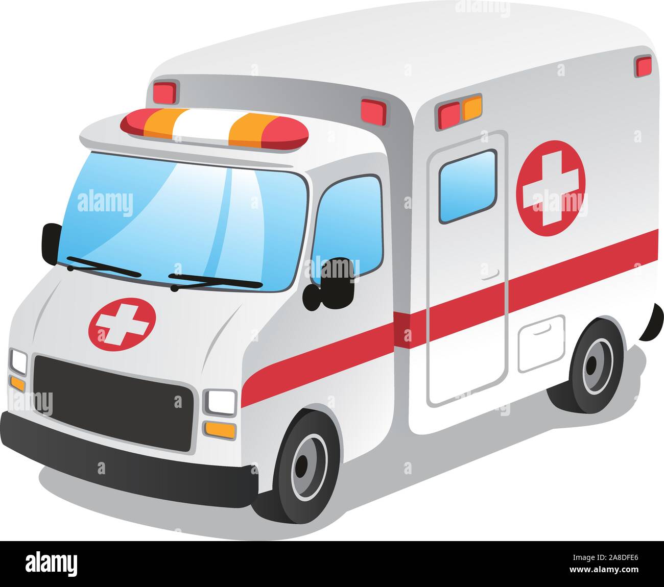 Cartoon ambulanza. Servizio di emergenza. Illustrazione Vettoriale Cartoon. Illustrazione Vettoriale