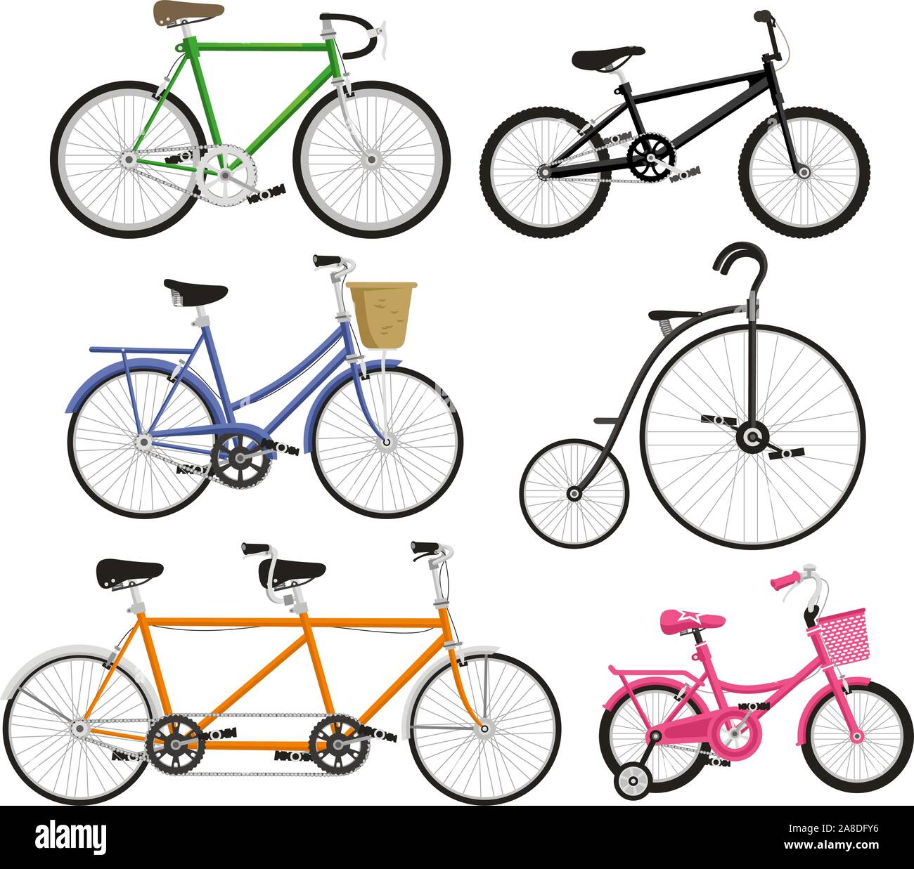 Noleggio bicicletta pedalando ciclista tipologia di trasporto, illustrazione vettoriale cartoon. Illustrazione Vettoriale