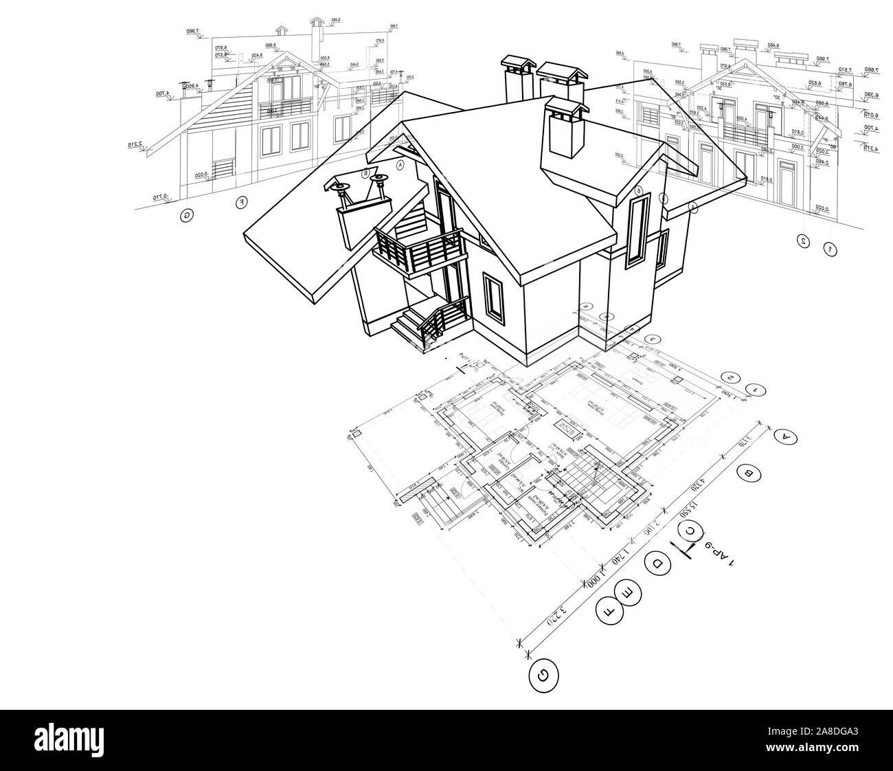 Dettagliato piano architettonico, piano piano, layout vista prospettica, modello 3d, luogo per il testo Foto Stock