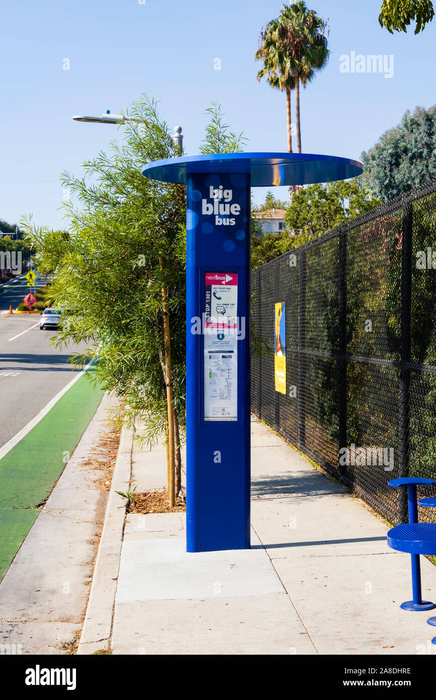 Big Blue Bus stop, Ocean Park Boulevard, Santa Monica, nella contea di Los Angeles, California, Stati Uniti d'America Foto Stock