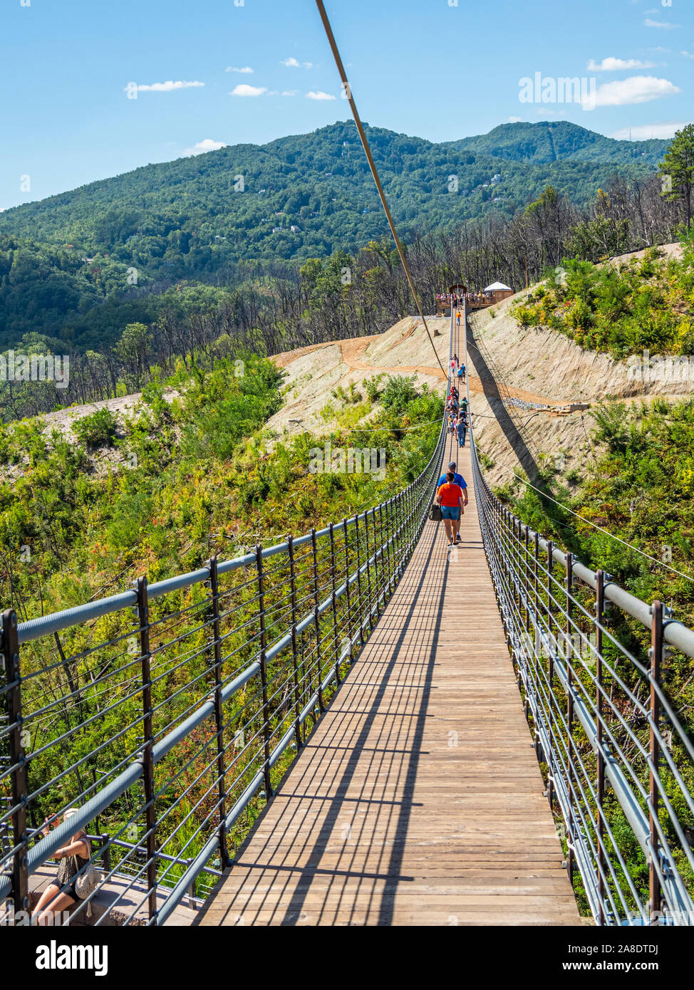 Gatlinburg sospensione pedonale ponte sopraelevato in Great Smoky Mountains resort città di Gatlinburg Tennessee negli Stati Uniti Foto Stock