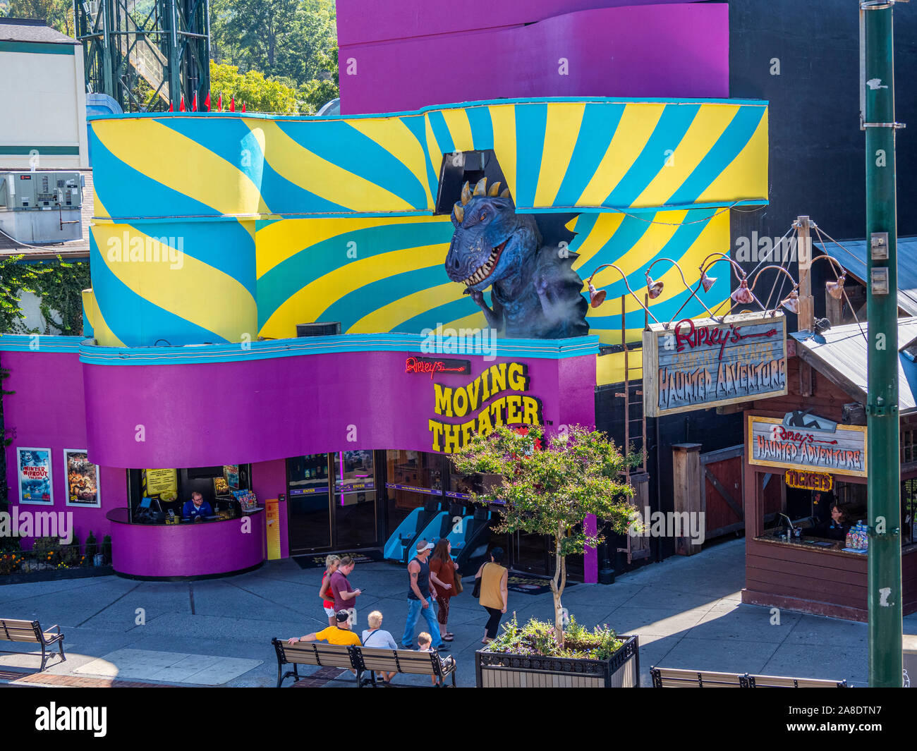 Parkway road anche se in centro di Great Smoky Mountains resort città di Gatlinburg Tennessee negli Stati Uniti Foto Stock