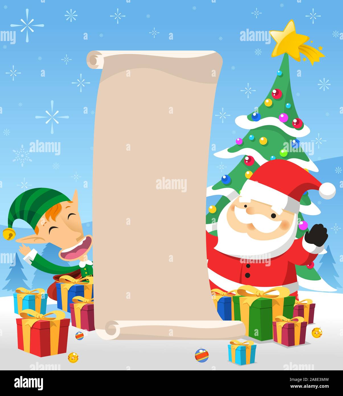 Babbo Natale con la lista dei regali di Natale Immagine e Vettoriale - Alamy