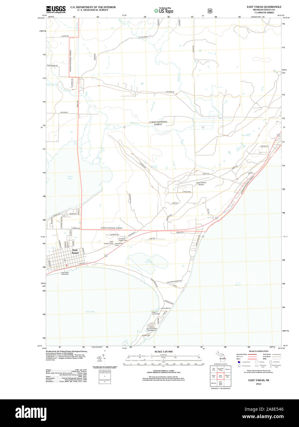 USGS TOPO Map Michigan MI East Tawas 20120724 TM Foto Stock