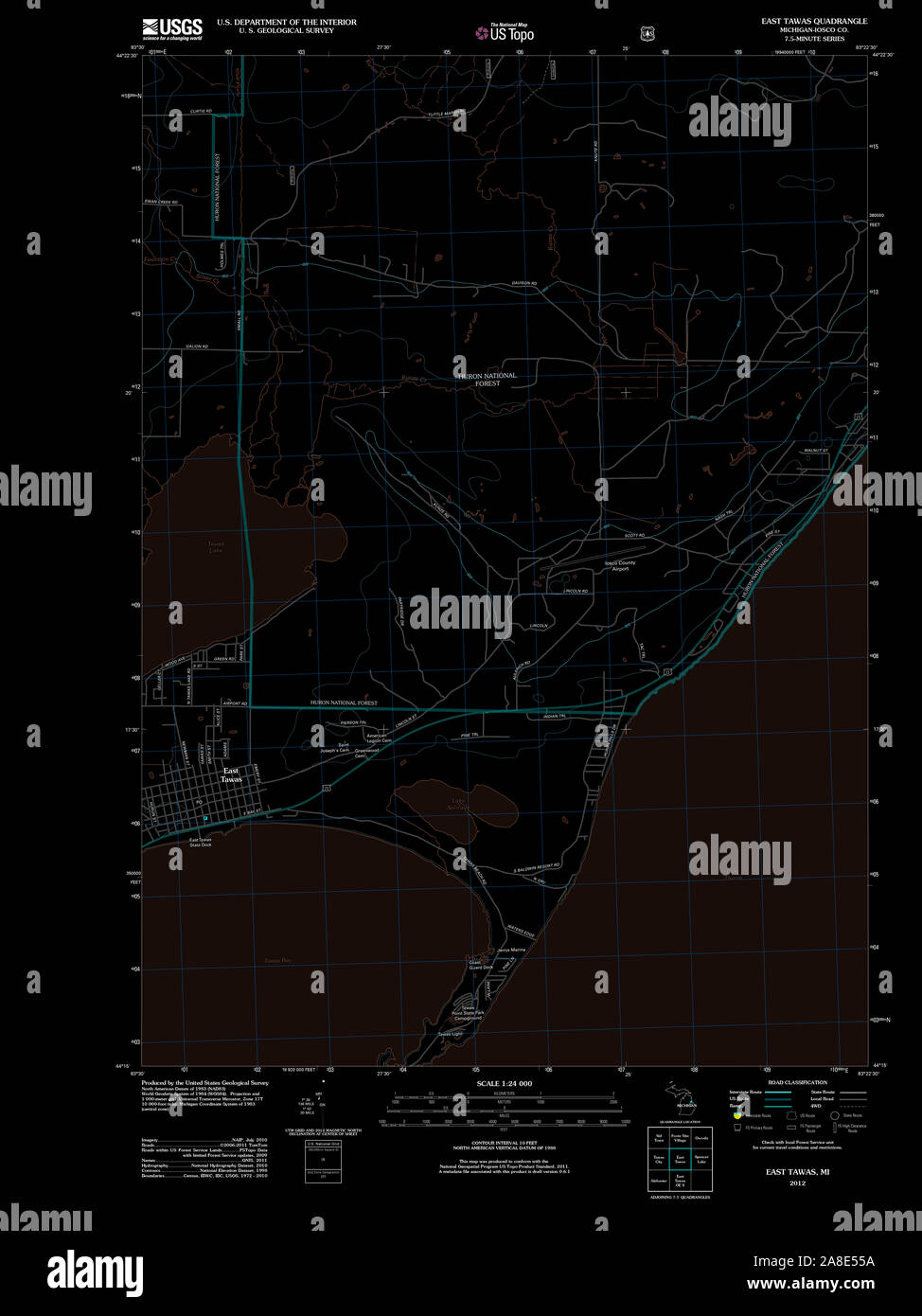 USGS TOPO Map Michigan MI East Tawas 20120724 TM invertiti Foto Stock