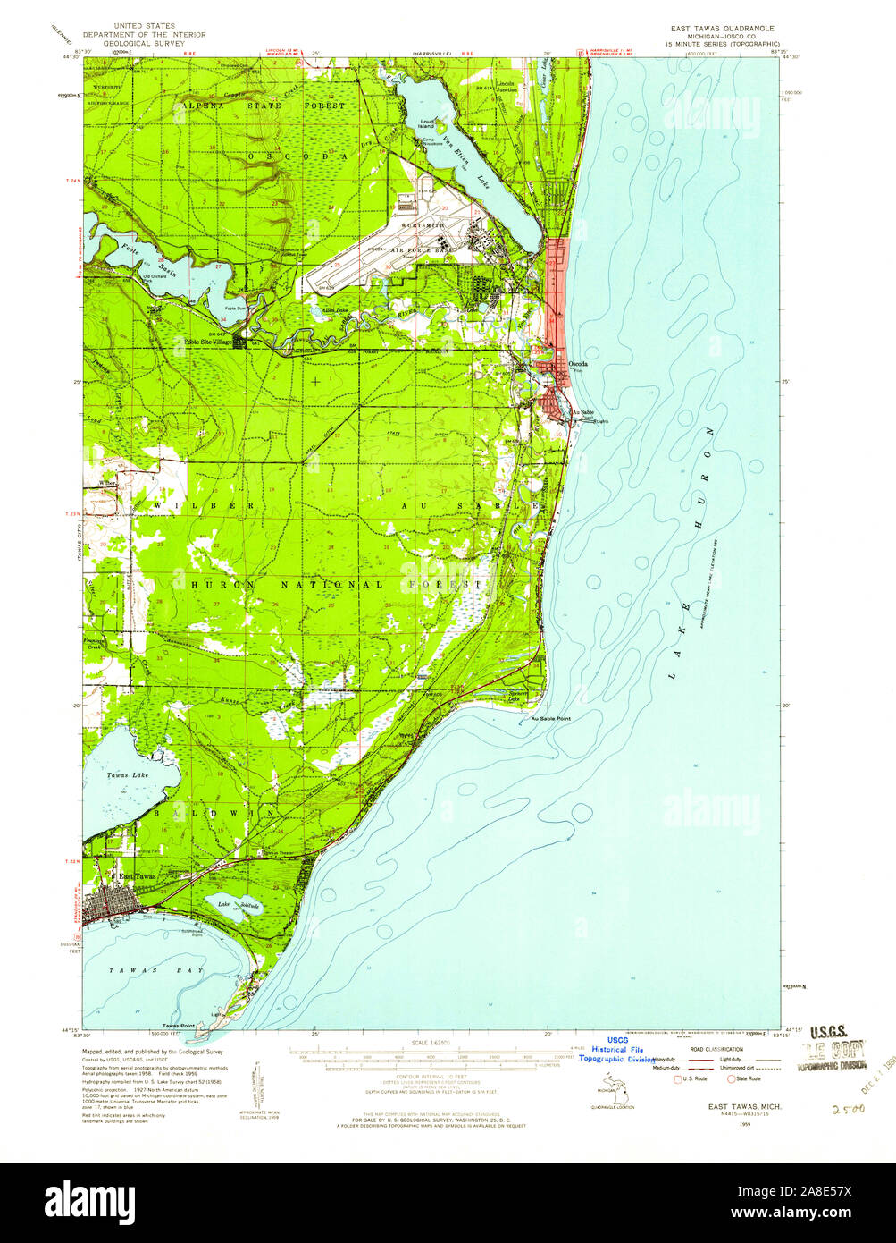 USGS TOPO Map Michigan MI East Tawas 278090 1959 62500 Foto Stock