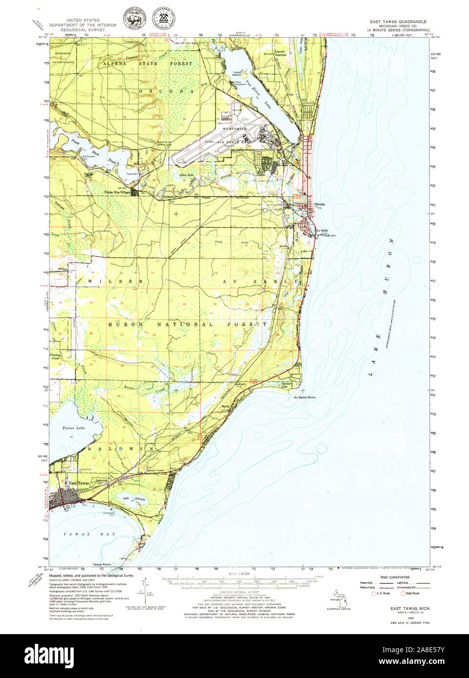 USGS TOPO Map Michigan MI East Tawas 278092 1959 62500 Foto Stock