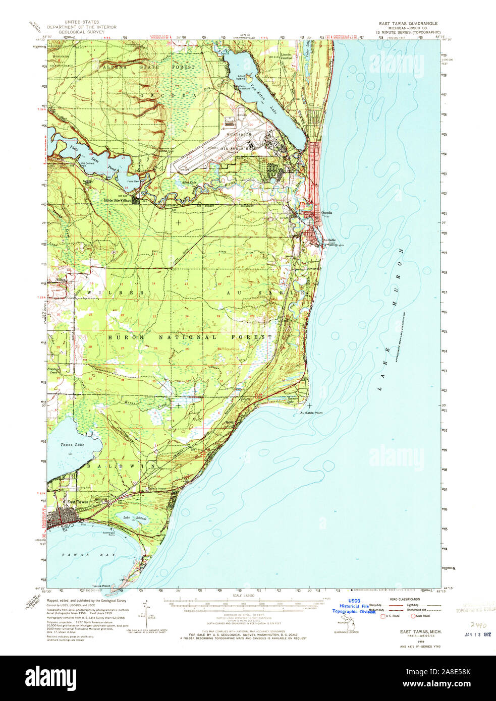 USGS TOPO Map Michigan MI East Tawas 278091 1959 62500 Foto Stock