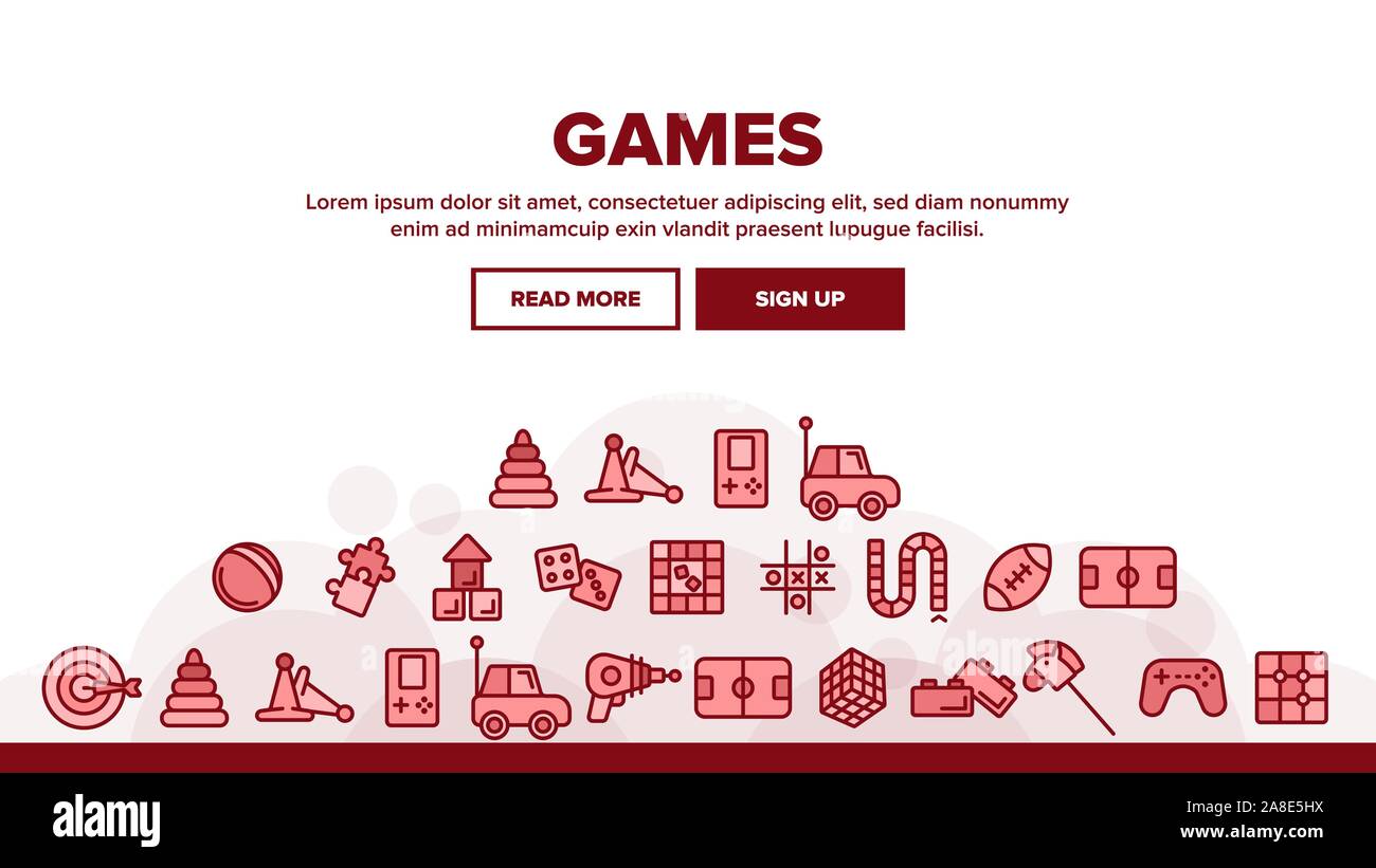 Interactive Giochi Bambini vettore di linea sottile set di icone Illustrazione Vettoriale