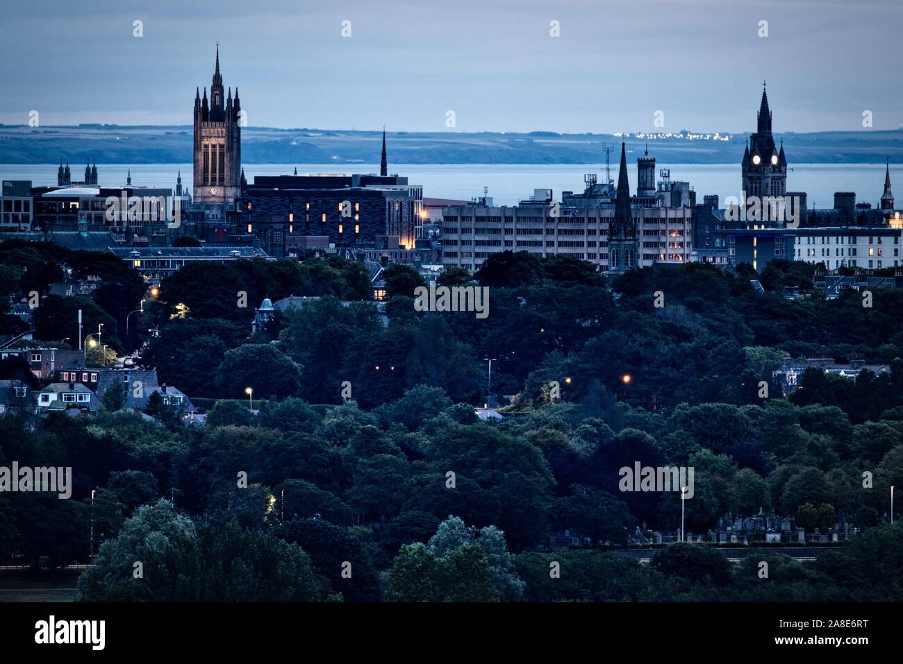 Aberdeen City skyline di notte Foto Stock