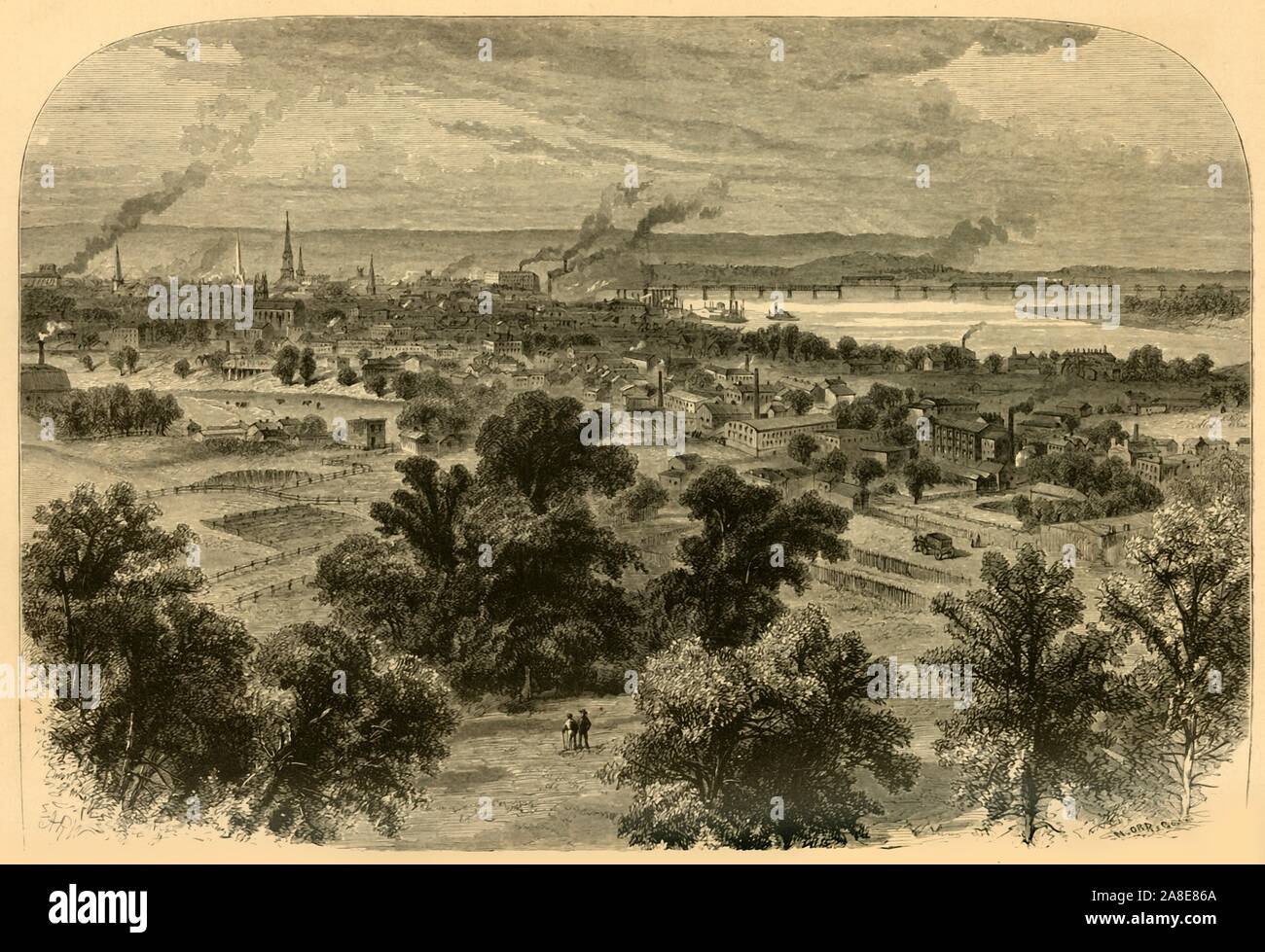 "Louisville, dall'asilo cieco", 1874. La città di Louisville sul Fiume Ohio, Kentucky, Stati Uniti d'America. "Louisville...è una grande città luminosa, l'orgoglio del Kentucky. Per la prima volta è stata risolta da Virginians nel 1773 e rimase per qualche tempo sotto la protezione della madre-membro; anche adesso, è nato in Virginia è un brevetto di Louisville di nobiltà. La città è costruita su un piano inclinato di settanta metri sopra di bassa marea, con ampie vie fiancheggiate da imponenti depositi di pietra sulla e vicino al fiume e belle dimore più indietro". Dal pittoresco America; o, la terra in cui viviamo, un Foto Stock