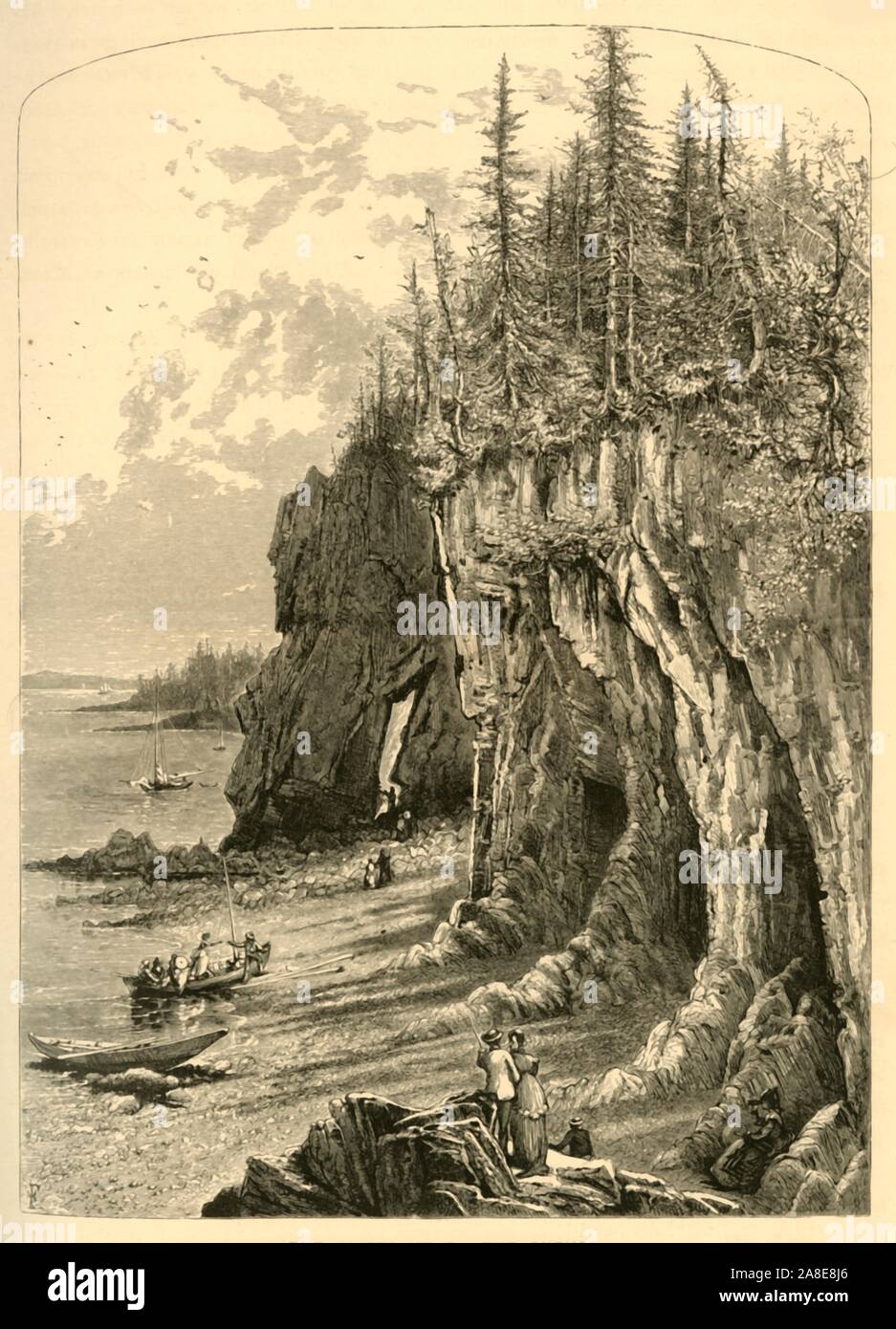 "Le scogliere vicino "Forni".", 1872. Vista di 'cavità indossati dalle maree nel rock' sulla costa del Maine, a nord-est degli Stati Uniti. Dal pittoresco America; o, la terra in cui viviamo, una delimitazione dalla penna e matita di montagne, fiumi, laghi...con illustrazioni su acciaio e legno da eminenti artisti americani" Vol. Ho curato da William Cullen Bryant. [D. Appleton and Company, New York, 1872] Foto Stock