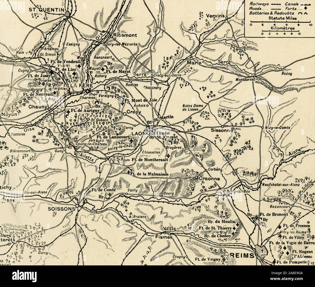 "I campi di battaglia della Aisne, Oise e Somme', 1915. Campi di battaglia del fronte occidentale durante la Prima Guerra Mondiale. Da "La guerra di un album illustrato De Luxe - Volume I. La prima fase", edito da J. A. Hammerton. [La Amalgamated Press Limited, Londra, 1915] Foto Stock