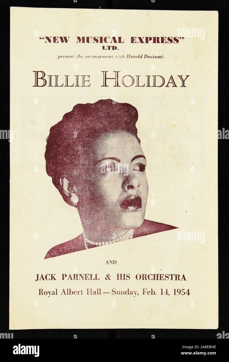 Programma di Billie Holiday e Jack Parnell &AMP; la sua Orchestra, Royal Albert Hall - Febbraio 1954. Presentato dalla disposizione di Harold Davison. Foto Stock