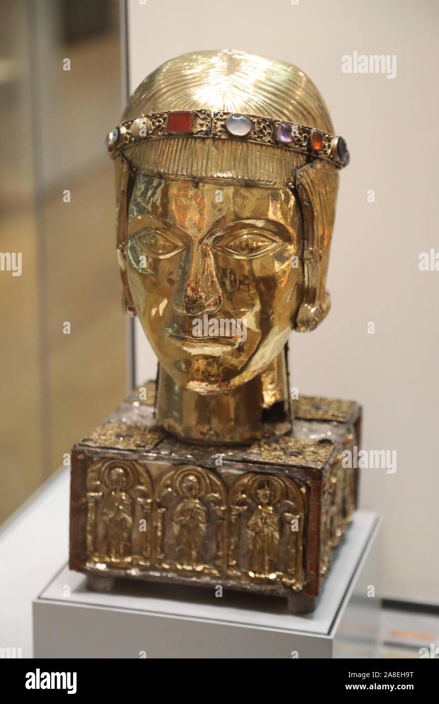 Testa reliquiario di San Eustachio presso il British Museum di Londra, Regno Unito Foto Stock