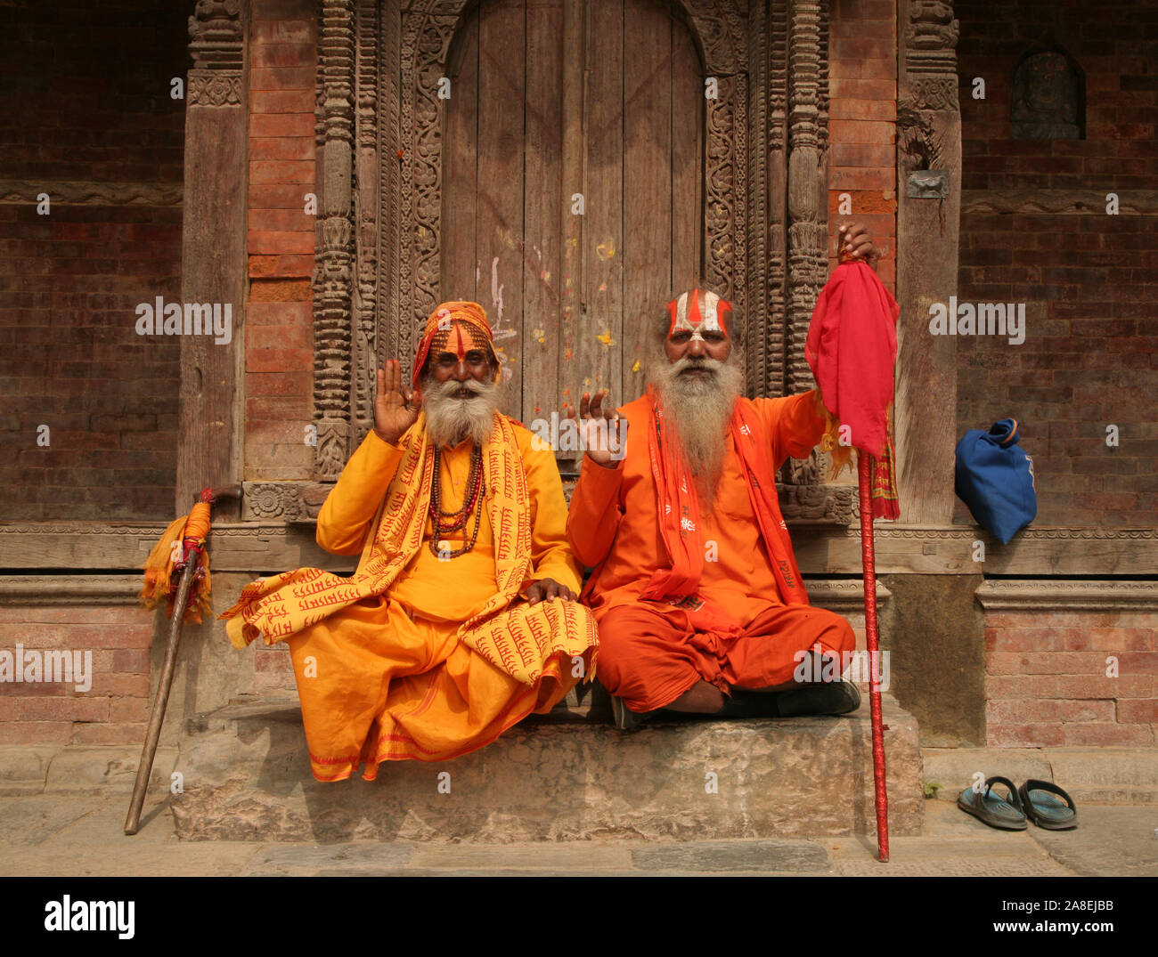 Sadhus o uomini santi, Durbar Square, Kathmandu, Nepal Foto Stock