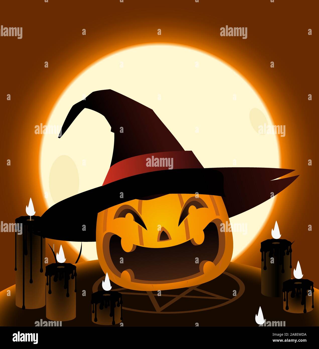 Zucca di Halloween testa rituale magico cartoon illustrazione Illustrazione Vettoriale