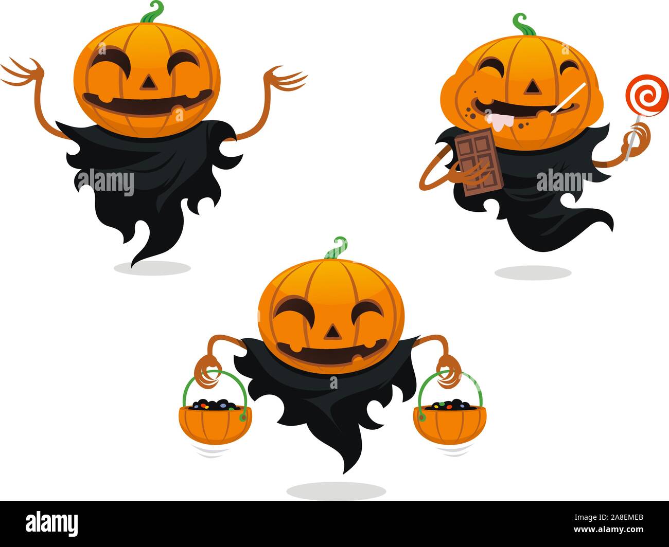 Jack o lantern halloween vettore set cartoon Illustrazione Vettoriale