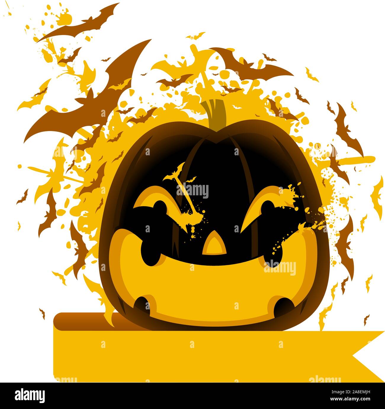 Halloween zucca intagliata con illustrazione dei pipistrelli Illustrazione Vettoriale
