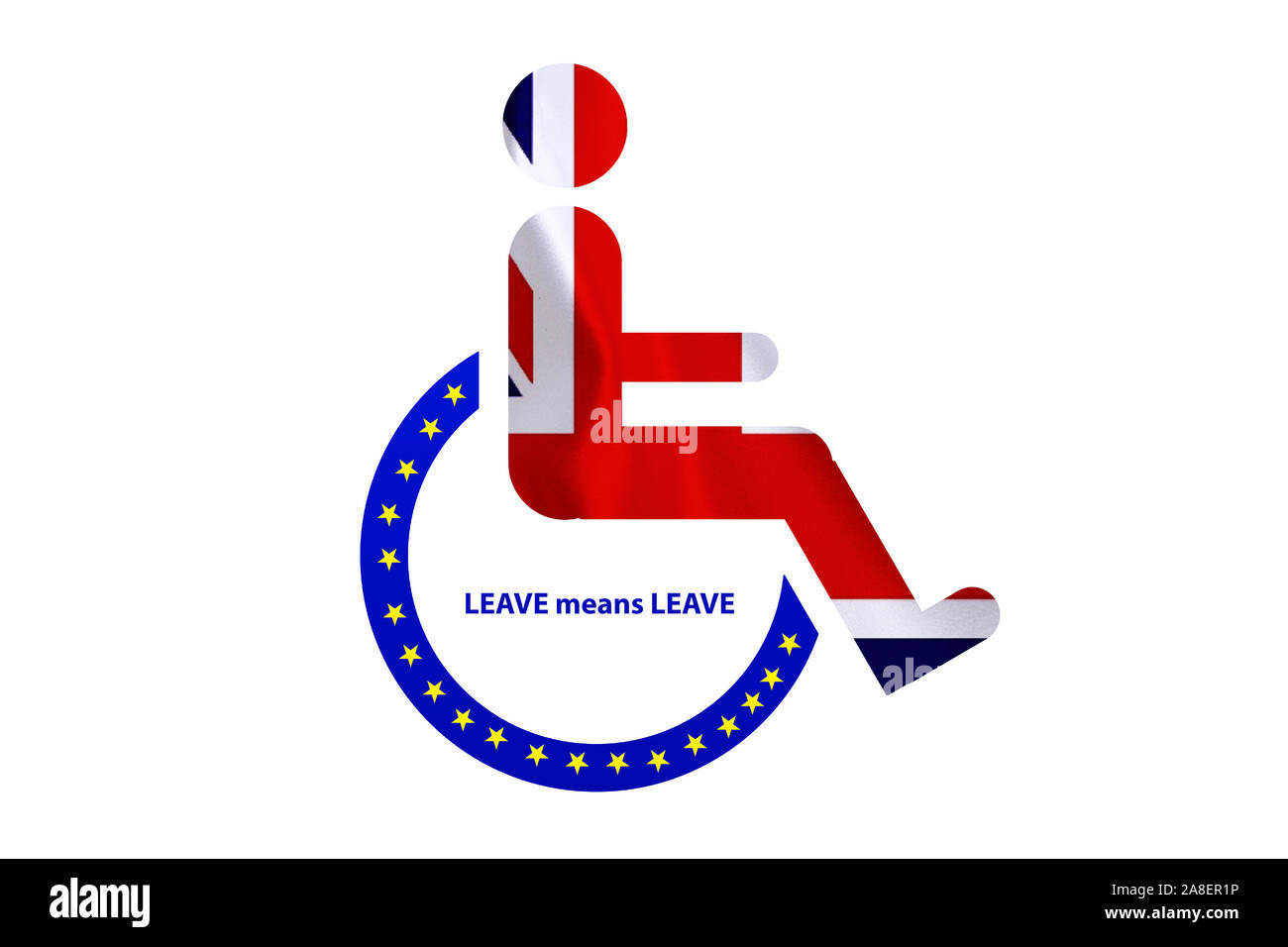 Brexit, Euroflagge, Flagge, Vereinigtes Koenigreich, UK, Grossbritannien, Eurostars, Mann und Frau, Piktogramm, Mann im Rollstuhl, Foto Stock