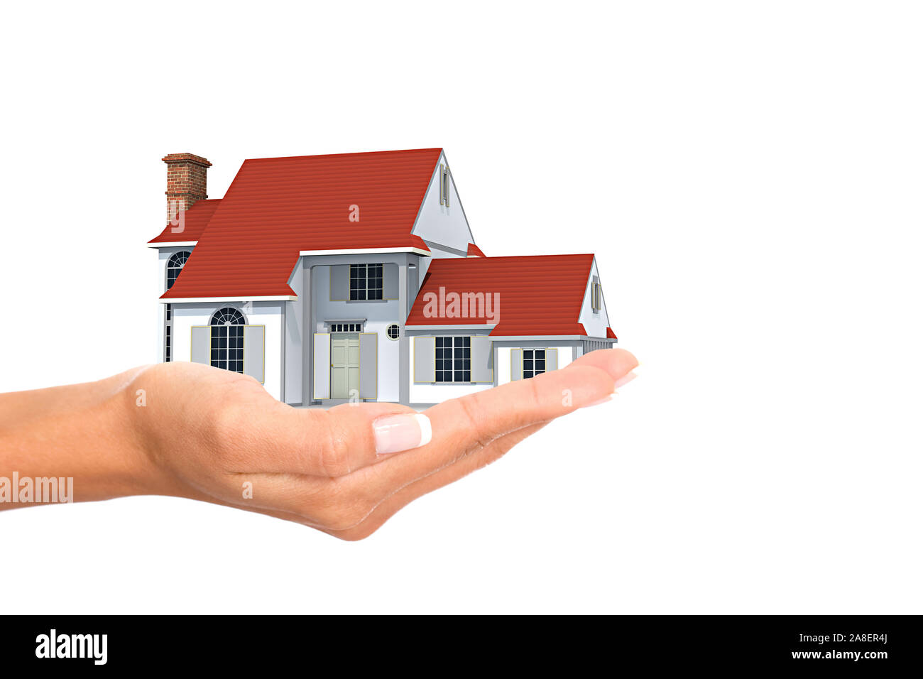 Mano Einfamilienhaus mit, Freisteller, weisser Hintergrund, Foto Stock