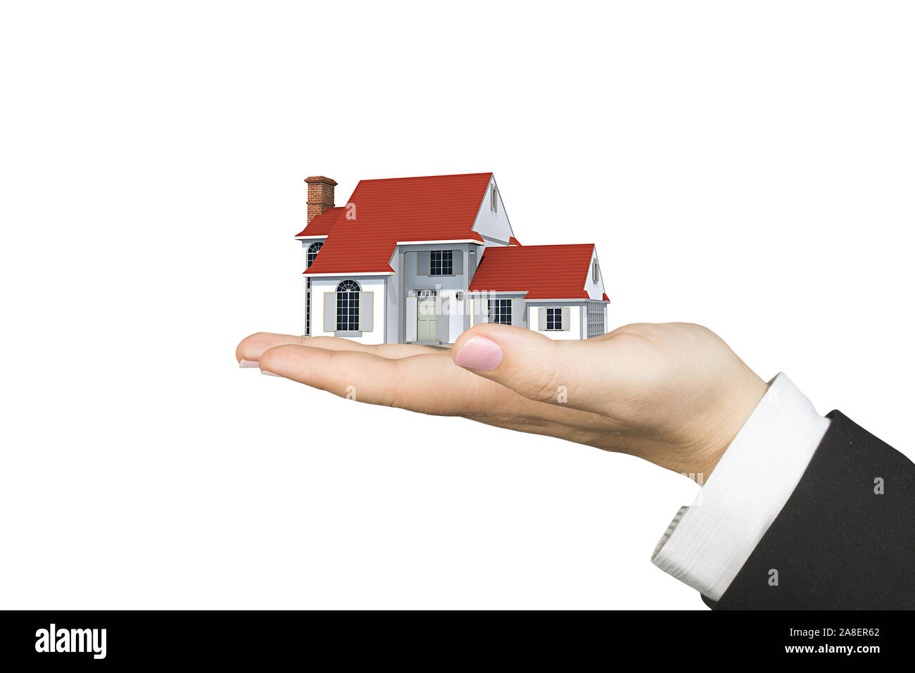 Mano Einfamilienhaus mit, Freisteller, weisser Hintergrund, Foto Stock