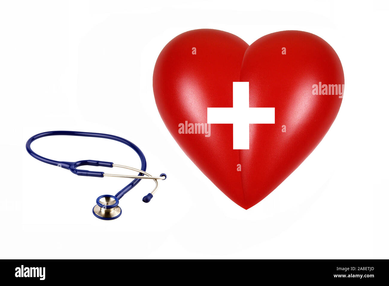 Rotes Herz, organo, Gesundheit, Körperteil, Stethoskop, Untersuchung, Schweizer Herz, Foto Stock