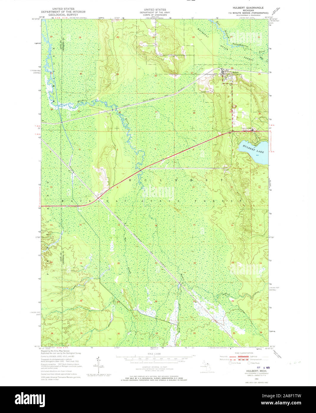 USGS TOPO Map Michigan MI Hulbert 276363 1951 24000 Foto Stock