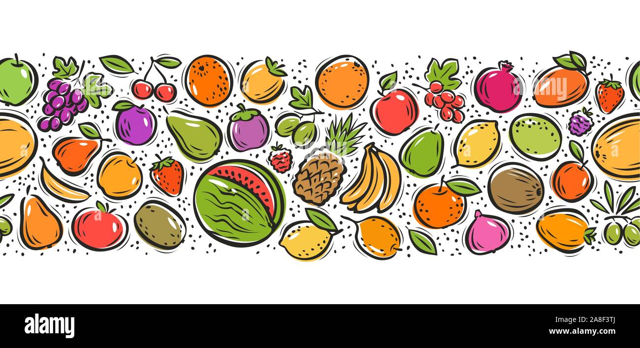 Frutta sfondo senza cuciture. Concetto di cibo. Illustrazione vettoriale del motivo decorativo Illustrazione Vettoriale