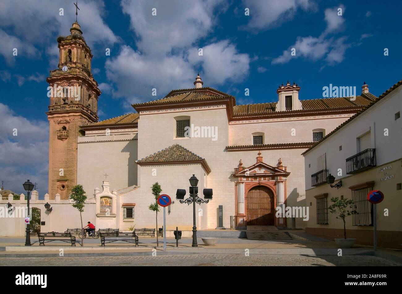 Chiesa di la Purificacion e Piazza di Spagna-XVIII secolo, Manzanilla Huelva provincia, regione dell'Andalusia, Spagna, Europa. Foto Stock