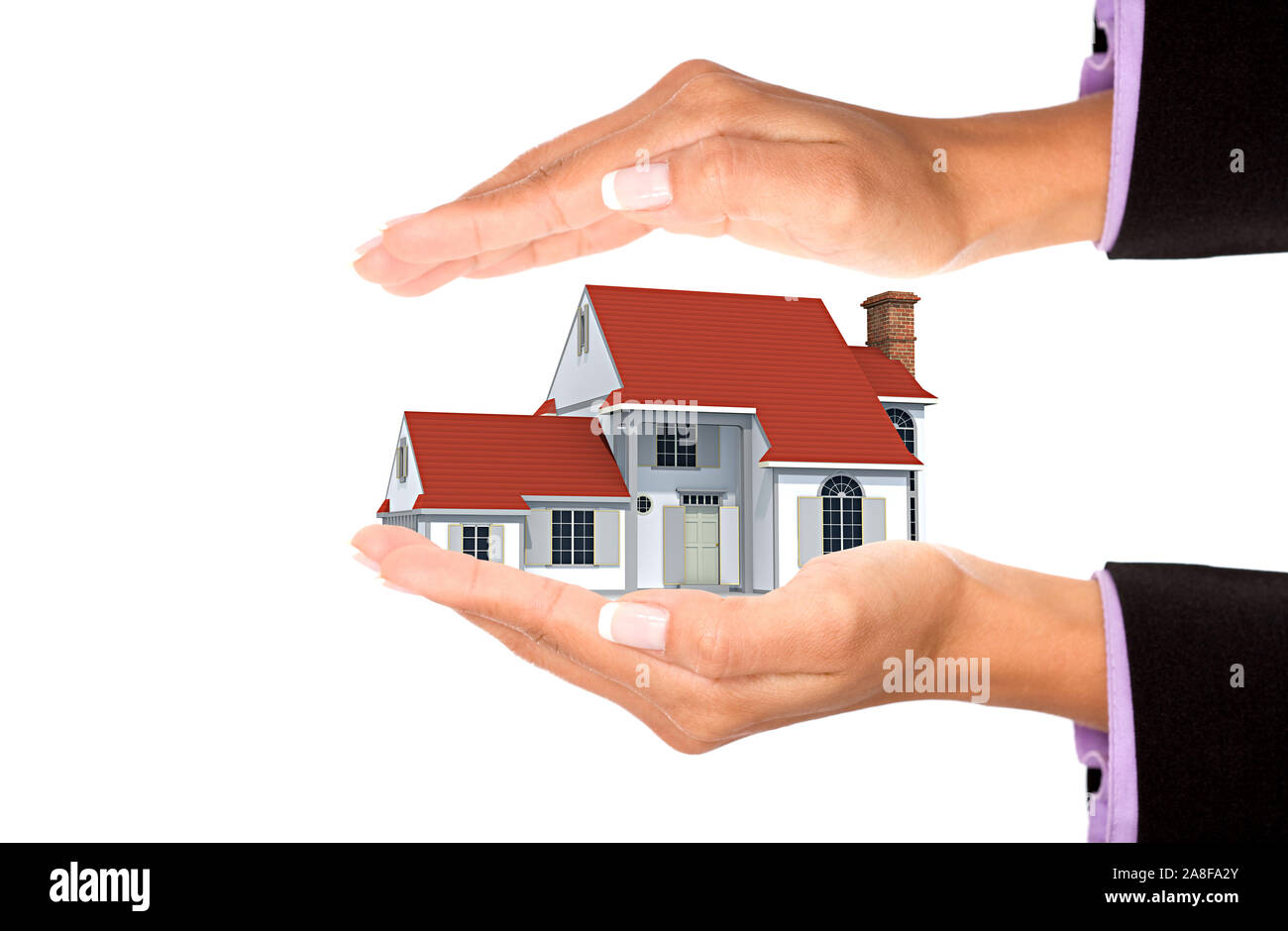 Mano Einfamilienhaus mit, Freisteller, weisser Hintergrund, Foto Stock