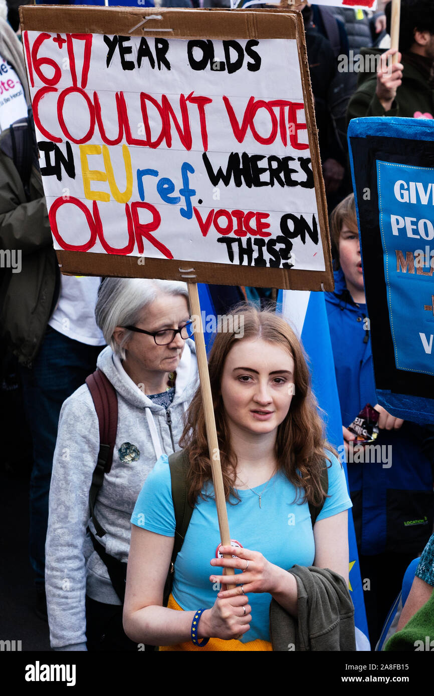 I popoli votazione anti BREXIT rally a Londra per rimanere in Unione Europea contestatori. 19 ottobre 2019 Foto Stock