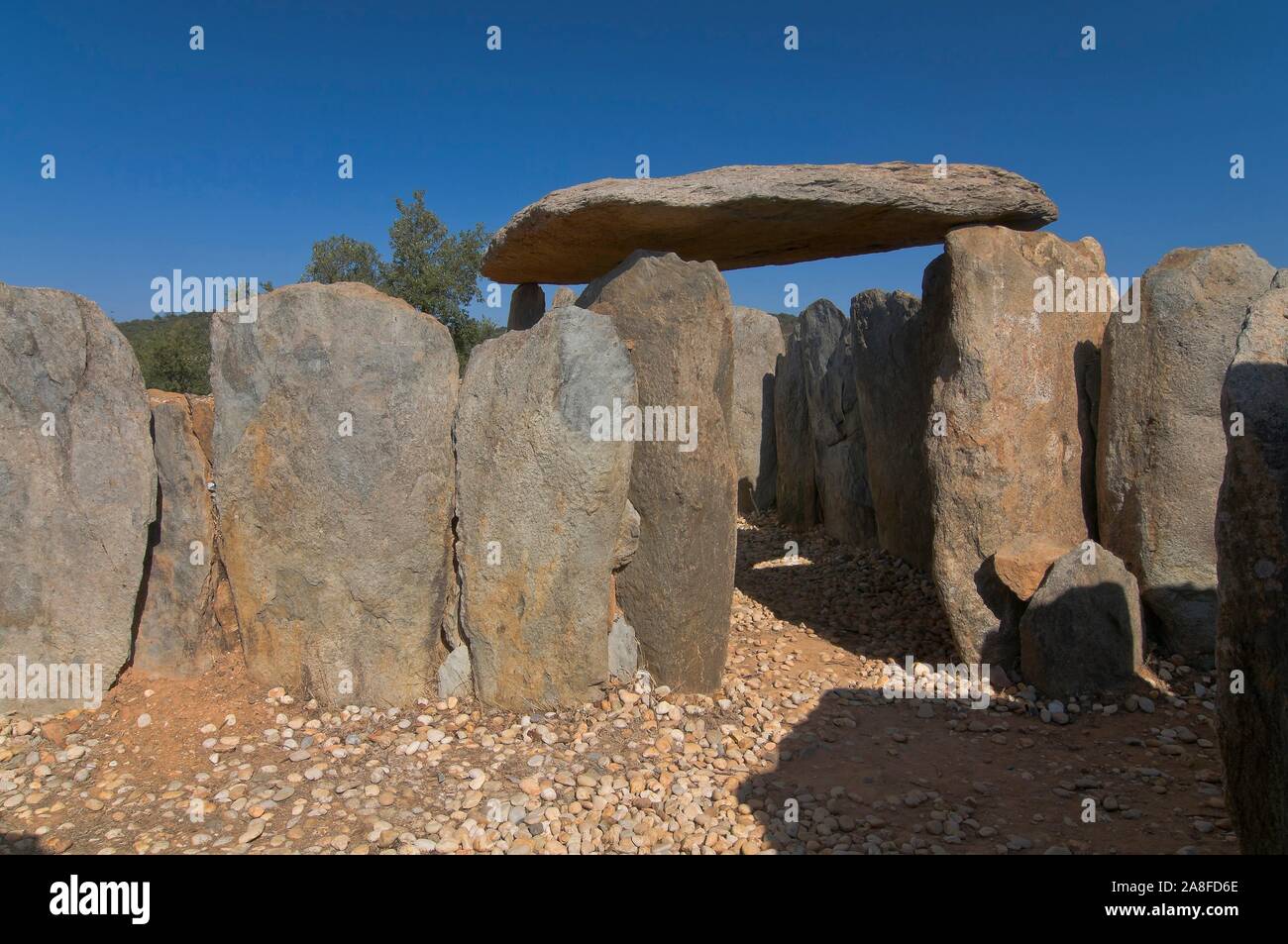 Dolmen di El Pozuelo - compreso tra 2500-2200 BC, Zalamea La Real. La provincia di Huelva, regione dell'Andalusia, Spagna, Europa. Foto Stock